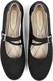 [AHZEHRSE] Mary Janes for Women Ballet Flats Comfortable Round Toe Knit Slip On Flats Adjustable Straps Casual Work Dress Flats Shoes