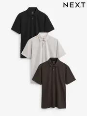 White/Grey/Black Print Regular Fit Short Sleeve Jersey Polo Shirts 3 Pack (185631) | $80