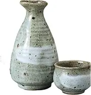Ale-net Sake Set Tokuri Ochoko Set, 2.7 x 4.8 inches (6.8 x 12.1 cm), Approx. 70.9 fl oz (180 cc), White Brush Tokuri (Small), Tokuri & Guinomi (2 Pieces) Set, Pottery, Mino Ware