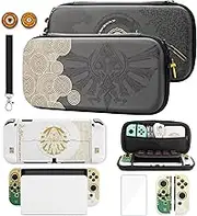 GLDRAM Switch Carrying Case for Zelda, Portable for Nintendo Switch OLED with Travel Case Protector, White Dockable Switch OLED Skin Cover, Hand Strap & 2 Thumb Caps