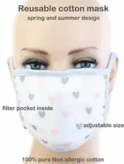 Hearts Cotton Reusable Face Mask With Filters
