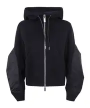 Sacai Panelled Zip-Up Hooded Drawstring Jacket 1 Black