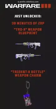 Call of Duty MW3 Warzone TRD-X Weapon Blueprint and Bottle Weapon Charm & 2XP