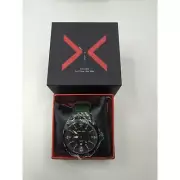 KONXIDO Mens Black Green Leather Band Analog Quartz Watch KX63003
