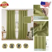 Light-Filtering Olive Green Linen Curtains - 52" W x 90" L Panels, Set of 2