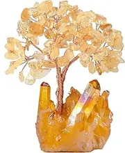 Natural Citrine Gemstone Crystal Tree of Life,Yellow Titanium Crystal Base Chakra Positive Energy Feng Shui Bonsai Money Tree for Wealth and Luck