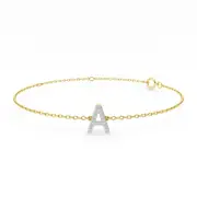 Bevilles Diamond Initial Slider Bracelet in 9kt Yellow Gold Curb