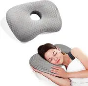 [Generic] Ear Piercing Pillow | Soft Curved Design Ear Piercing Protection Pillow | Adjustable Zip & Breathable Memory Foam | Side Sleeping Travelling Post Surgery Recovery | Sensitive Ear Piercing Care Pillow