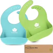 Silicone Baby Bibs - Waterproof, Easy Wipe Silicone Bib for Babies, Toddlers - Baby Feeding Bibs with Large Food Catcher Pocket - Travel Bibs Set for Boys, Girls - Food Grade BPA Free (Cloud Nine)