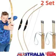 2 Set Wooden Bow & Arrow Set Large Toy Archery Set Cosplay Kid For Beginners