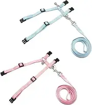 Polkar Adjustable Pet Rabbit Walking Harness Leash Lead with Small Bell (Small, Blue+Pink)