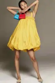 Anthropologie Bloni Square-Neck Taffeta Bubble Mini Dress Size M Yellow NWT