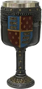 Medieval Shield and Sword Knights Goblet Cold Cast Resin Hand Painted Chalice