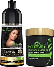 Black 3 in 1 Hair Dye Shampoo Keratin & Argan Oil Hair Mask for Dry Damaged Hair 800 ML
