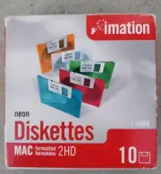 Imation Floppy Diskettes Mac 2HD 1.4 mb Neon Pack of 10 Floppy Disks NEW