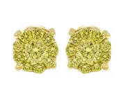 Unisex Canary Diamond Cluster Stud Earrings 10K Yellow Gold 3/4 CT 8MM