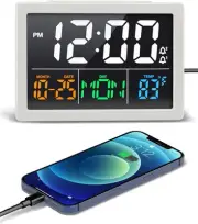 LED Dementia RGB Digital Calendar Clock Alarm Day/Week/Month/Temperature Display