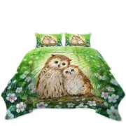 Green Forest and Flowers Owls Cuddle Coverlet