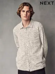 Neutral Two Tone Textured Button Through Shacket (AJ8121) | $82