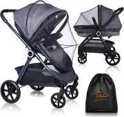 Universal Baby Stroller Mosquito Net with Storage Bag Car Seat Bassinet Black