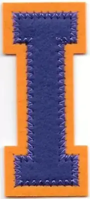 1 1/8" x 2 1/2" Purple Gold Block Letterman's Letter I Felt Patch