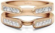 [TwoBirch] Sterling Silver Cathedral Channel Set Princess Cut Ring Guard With Cubic Zirconia (0.75 ct.)