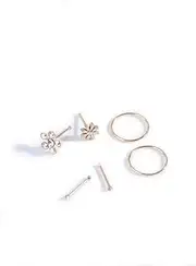 [Lovisa] Gold Plated Surgical Steel Flower Motif Nose Jewelry 6-Pack | Premium Gold PVD Plated on Surgical Steel | Hypoallergenic | On Trend Designs, metal, cubic-zirconia