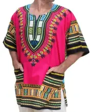 NEW NWT Bright Colorful Mens Sz XL African Dashiki Cotton Shirt Front Pockets