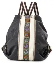 WomCanvas Backpack Daypack Casual Shoulder Bag, Vintage Heavy-duty Grey Black
