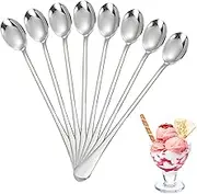 Long Spoon - Long Spoons for Stirring | Set of 8 Stainless Steel Spoons Long Handle | 7.87in Iced Teaspoons, Home Bar Drink Stirrer Tableware Set for Ice Cream Dessert Cocktail Drinks