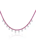 Meira T Pink Rhodium Plated Sterling Silver Diamond Dangle Beaded Necklace, 16-18