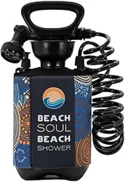 Beach Soul - Portable Pressurised Shower ? Jamigam 5L - Manual Pump System - Insulated Cover for Hot/Cold Water - Perfect as a Camp, Surf, Beach, Dog and Outdoor Shower - No Power Needed