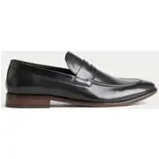 Mens M&S Collection Leather Saddle Slip-On Loafers - Black
