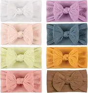 BOBISHE Baby Hair Band Bows 8 Pieces Headband Baby Girl Nylon Headbands Elastic Soft Hair Bows Wide Bow Turban Headwear for Toddlers Newborns