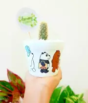 Custom Hand-Painted "We Bare Bears" Cactus Pot – Adorable and Personalized