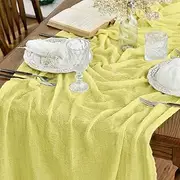 Artoid Mode Light Yellow Fashion Boho Gauze Cheesecloth Dusty Table Runner, 90 x 300 cm Seasonal Holiday Kitchen Dining Table Decoration for Indoor Outdoor Home Party Decor