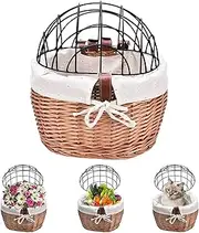 Dog biicycle Crate - Canine biike Pouch, Front Woven biike Basket | Detachable Pet Cycling Basket with Wire Mesh Cover, Handlebar Mounted Puppy biike Bin for Pets Small Dogs Cats and biike Riding