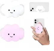 Yuibthr Phone Grip Cute 2D Cloud Shape Collapsible Expandable, Smartphone Tablet Cell Phone Grip Stand Holder, 2 Pack (White+Pink)