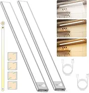 140LED Under Cabinet Lighting 2 Packs, Rechargeable Motion Sensor Closet Light Indoor, 3000mAh Battery LED Strip Light Bar, 3 Colors Dimmable Wireless Night Light for Kitchen Wardrobe Cupboard Stair