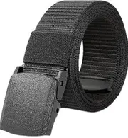 [chillgo] Tactical Nylon Web Belt, No Metal Buckle - Suitable for Work and Travel, Black, Black