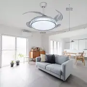 42" 36W Ceiling Fan Light 3-Color Retractable Blades Fan Lamp & Remote Control