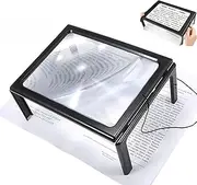 Hands-Free Magnifying Glass Large Full-Page Rectangular 3X Magnifier LED Lighted Illuminated Foldable Desktop Portable for Elder