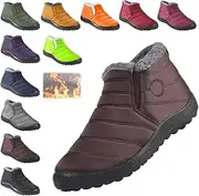 [Generic] Women Snow Ankle Boots Waterproof Snow Boot Fur Lined Warm Non-Slip Winter Shoes Slip-On Lightweight Unisex Boots