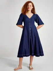 denim button-front dress