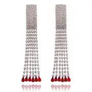 Culturesse Lemaire Catwalk Drop Tassel Earrings Clear Diamantes Silver Plating