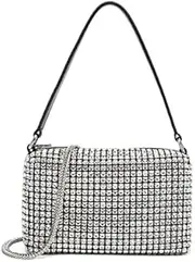 [Allsolvable] Rhinestone Crossbody Bags Women Blingbling Sparkle Clutch Purse Crystal Clutch Shoulder Handbags Silver, Silver