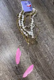 Claire’s Gold Sequin Braided Pink Feather Tree Of Life Key Charm Headwrap Nwt