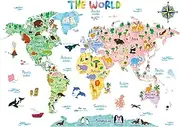 DECOWALL BS-1615S Animal World Map Kids Wall Stickers Wall Decals Peel and Stick Removable Wall Stickers for Kids Nursery Bedroom Living Room