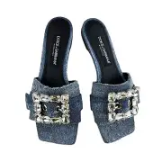 Dolce & Gabbana Women's Denim Patchwork Slides Flat Sandals Blue Size 8