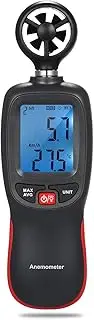 Digital Anemometer Thermometer Handheld Pocket Wind Meter Air Velocity Tempe ure Tester with Max/Data Hold Mode Black One Size